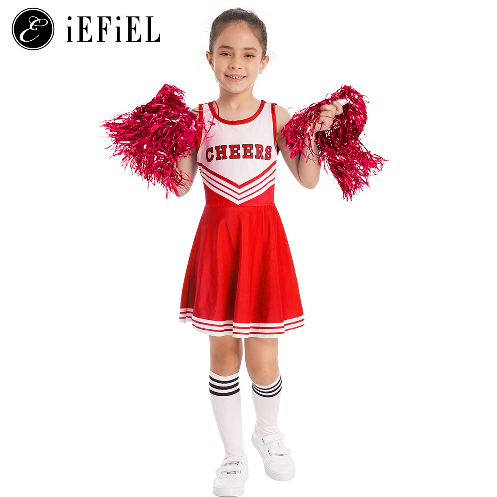 Cheerleading Pom Pom - Girls Cheerleader Costume Sleeveless Cheer A